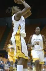 Aisha Hollans had a season-best performance with 17 points and 10 rebounds against the Bruins.