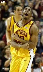 Errick Craven reacts after making two free throws in the final seconds of the game to beat UCLA.