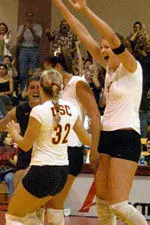 Women of Troy celebrate after beating the Bruins on Friday night.