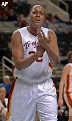 Ebony Hoffman argues with officials during the 67-50 loss to Washington in the quarterfinals of the Pac-10 tournament in San Jose, Calif.