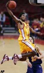 Nick Young takes off on the way to a slam dunk in the second half.  Young finished with 21 points.