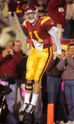 Matt Leinart celebrates a touchdown during the first half against Stanford, Saturday night. (AP Photo/Matt Sayles)