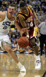 Gabe Pruitt drives around a UCLA defender in Wednesday's contest.