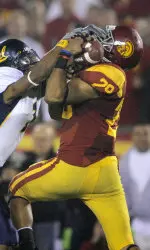 Taylor Mays breaks up a pass intended for California wide receiver DeSean Jackson in the first half. (AP Photo)