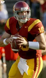 USC quarterback John David Booty looks to pass in the first quarter. Booty finished with 257 passing yards with two touchdowns and no interceptions.