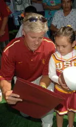 Carroll and the Trojans visited patients at the USC Women's and Children's Hospital in Los Angeles
