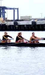 Trojans' Second Varsity Eight boat takes on LMU at the Port of Los Angeles