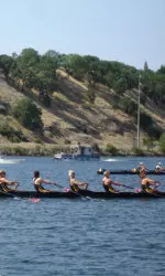 The USC Women's Rowing team on Lake Natoma.