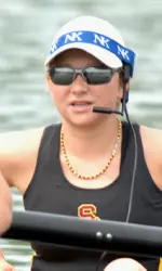 Redshirt junior coxswain Lauren Cowan calls the Grand Final race at the 2007 NCAA Women's Rowing Championships in Oak Ridge, Tenn.