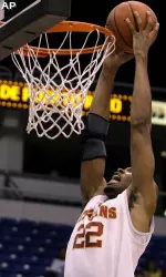 USC's forward Taj Gibson drives to the basket during the second half of the NCAA college basketball game against Missouri at the Puerto Rico Tip-Off tournament. (AP Photo/Andres Leighton)
