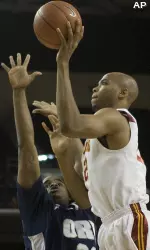 Southern California Taj Gibson shoots over Oral Roberts Marcus Lewi during the first half. (AP Photo/Hector Mata)