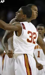 O.J. Mayo and Davon Jefferson celebrate after a basket. (AP Photo/Mark Avery)