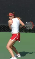 Amanda Fink moves on in NCAA singles and doubles action.