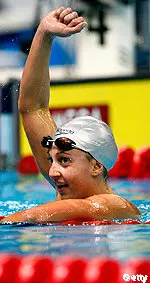 Rebecca Soni reacts to winning the 200m breast and earning a trip to the Olympics at the U.S. Olympic Trials on Friday (July 4).