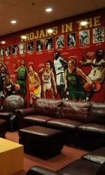 The inside of the Trojans' plush locker room.