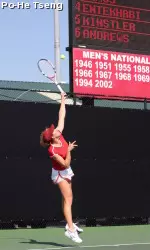 Amanda Fink rallied to win at No. 2 singles.