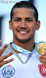 Ous Mellouli after winning his fifth gold medal at the 2009 Mediterranean Games.