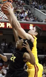 Nikola Vucevic grabs a rebound