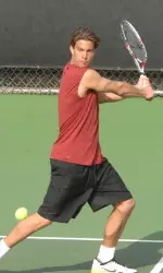 Peter Lucassen won out in doubles and singles today vs. Oregon.