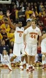 Mike Gerrity (r) was named the 2009-10 USC men's basketball co-MVP (Sam Barry Award) along with Dwight Lewis at the annual team awards banquet held tonight at the Galen Center. Marcus Johnson (l) was the winner of the John Rudometkin Award for 110 percent effort.