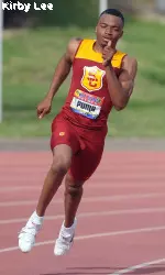 Sophomore Joey Hughes shown here winning the men's 400m Invitational race at the Mt. SAC Relays. Hughes time of 45.37 is the fifth-fastest in the world and second-fastest in the U.S. so far this season and moves him into eighth place on USC's all-time list.