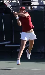 No. 3 seed Maria Sanchez gave up just one game in her opening singles win today.