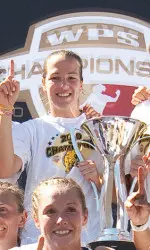 Tantillo with the Gold Pride's WPS trophy (photo courtesy John Todd/ISIPhotos.com)