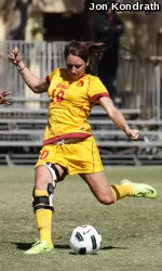 Ashli Sandoval put three shots on goal today against a stubborn Utah defense.