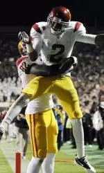 USC wide receiver Robert Woods celebrates a touchdown.