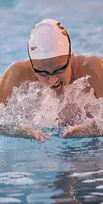 Sophomore Kasey Carlosn completed a sweep of the breaststroke events with a big win in the 200y breast Saturday night.