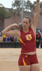 Marissa Minderler moved into sixth place on USC's all-time women's shot put list with a winning mark of 50-2.75 at the Northridge Invitational