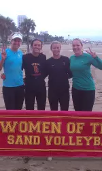 April Ross, Geena Urango, Kelly Irvin and Jeanne Vetter were some of the players who played in the sand volleyball Alumni tournament. The sand program begins in the spring of 2012.