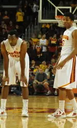 Freshmen Byron Wesley (left) and Alexis Moore (right) are getting more comfortable each game. In the last six games, Wesley has averaged 7.5 points and 6.2 rebounds, while Moore has averaged 9.3 points.