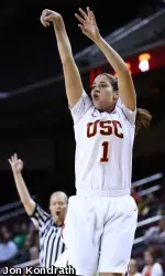 Freshman Jordan Adams knocked down her first three as a Trojan today.