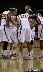 The Women of Troy set up for WSU and Washington this week at the Galen Center.