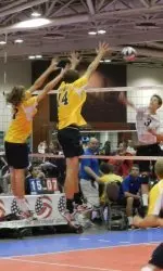 Tyler Ortman (14) on the block.
