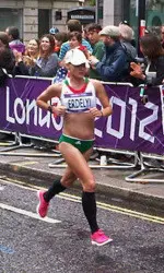 Trojan distance great Zsofia Erdelyi running in today's women's Olympic Marathon in London.