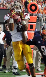 Robert Woods catches a touchdown pass over Syracuse cornerback Ri'Shard Anderson.