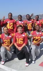 The Trojans check out CHLA's helicopter landing pad during their visit.