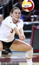 USC senior libero Natalie Hagglund is within striking distance of the school record for career digs.