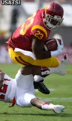 USC Trojans' running back Tre Madden (23) runs during second quarter at Los Angeles Memorial Coliseum. Credit: Robert Hanashiro-USA TODAY Sports
