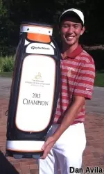 Freshman Rico Hoey won his first collegiate event after finishing the final three holes at 4-under today.