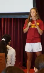 Carley Horan motivates middle school girls at November's Girls PLAY event.