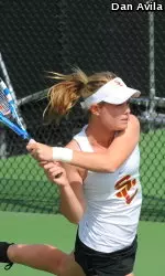 Gabriella DeSimone was powerful in doubles and singles today vs. SDSU.