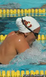 Junior Kasey Carlson helped USC to second in the 200y medley relay to open the Pac-12 Championships on Wednesday.