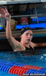 Haley Anderson, pictured here after winning the mile at the 2013 NCAA Championships, won a U.S. National title Sunday in the 5K.