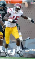 Receiver Nelson Agholor (15) celebrates after scoring on a 19-yard touchdown pass in the second quarter.