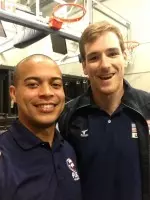 Former Trojans Juan Figueroa (left) of Puerto Rico and Murphy Troy of USA at 2013 NORCECA tourney.