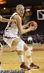 Cassie Harberts poured in 22 points to take over as USC's No. 10 all-time scorer.