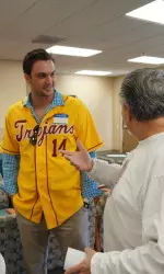 Vahn Bozoian chats with a veteran at the VA Hospital last December.